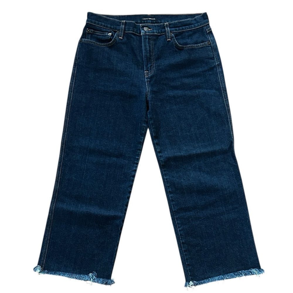 Like New Lucky Brand Dark Wash Mid Rise Crop Wide Leg Jeans